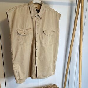 Sleeveless Casual Button-Down Shirt - Beige